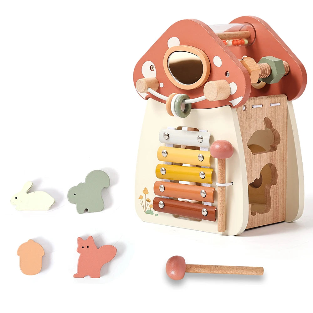 Montessori Wooden Mushroom Baby Busy Box
