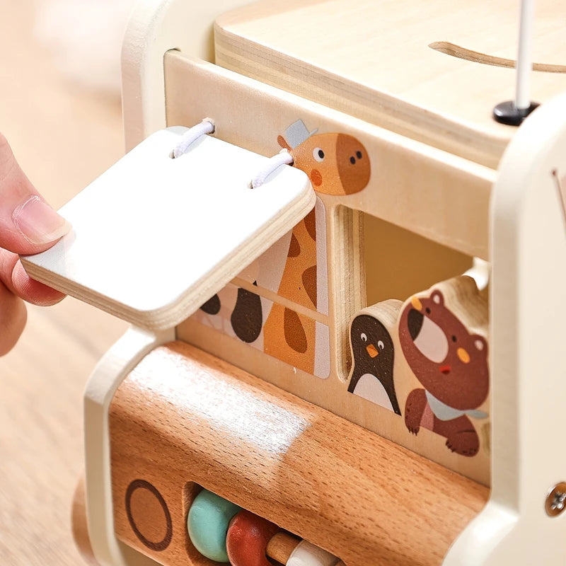Montessori Wooden Animal Busy Bus Toy Activity Box