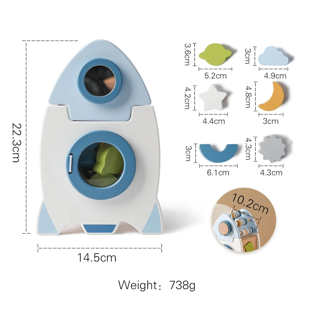 Montessori Wooden Shape Sorting Rocket Toy