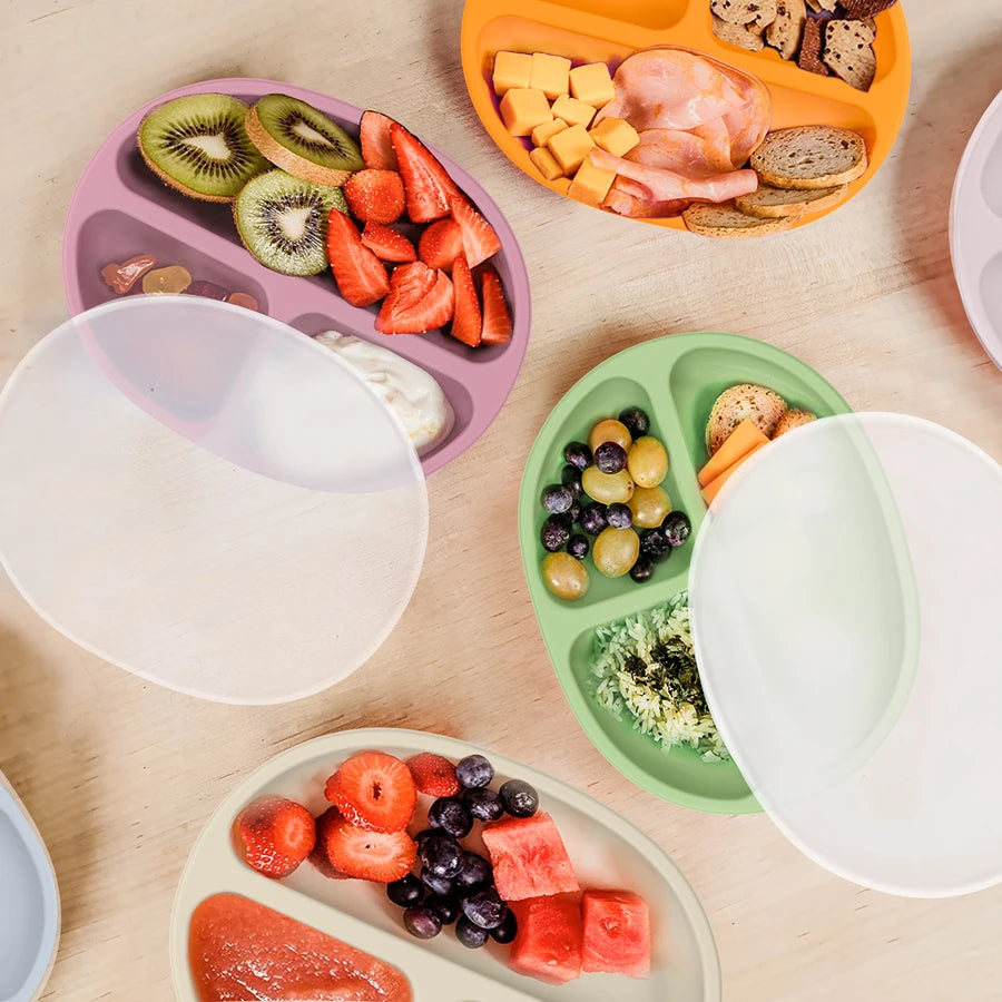 Silicone Baby Suction Feeding Plate with Lid