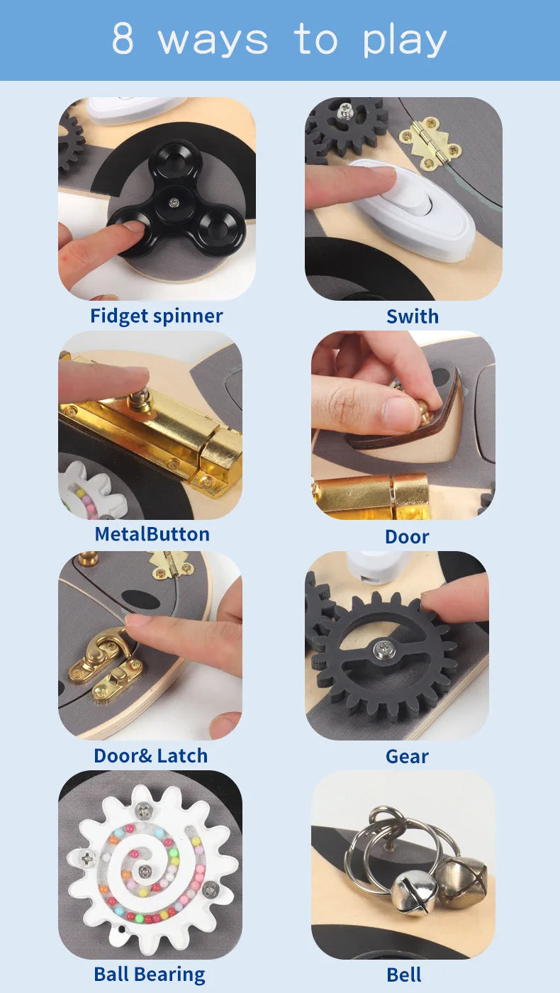 Montessori Wooden Busy Boards Sensory Toy – Educational Activity Board for Toddlers