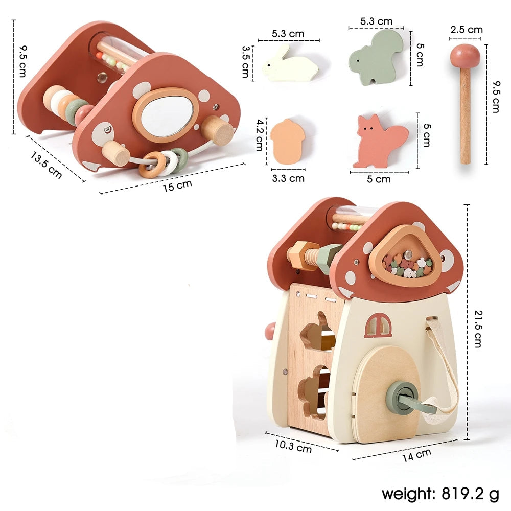 Montessori Wooden Mushroom Baby Busy Box