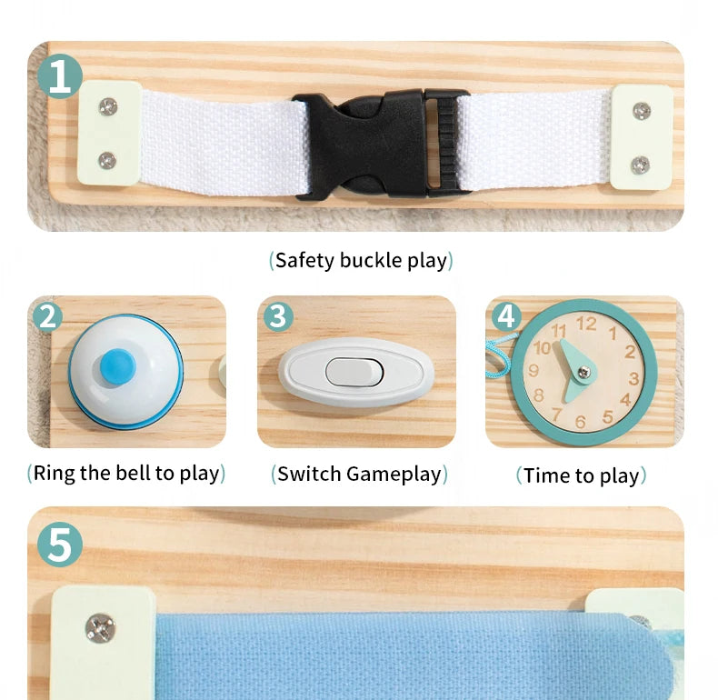 Montessori Wooden Busy Boards Sensory Toy – Educational Activity Board for Toddlers