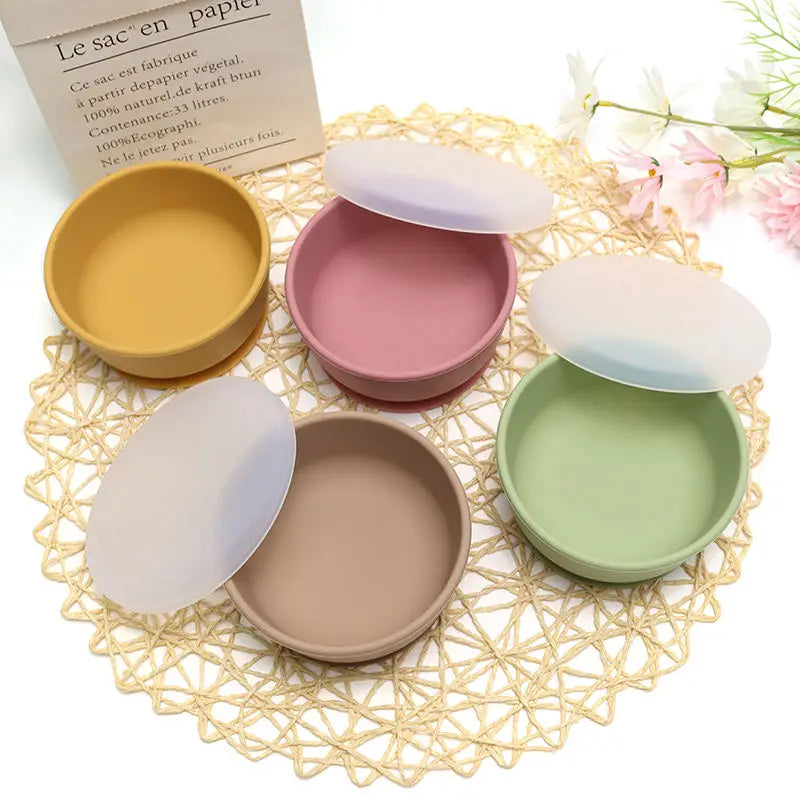 Silicone Baby Feeding Suction Bowl with Lid