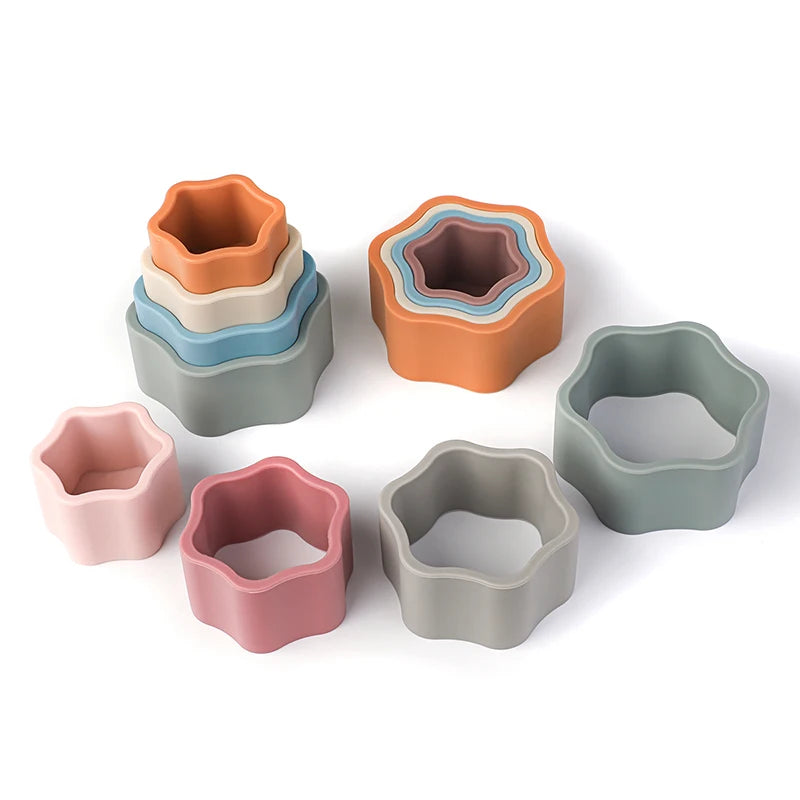 Montessori Flower Shaped Silicone Stacker Toys for Babies & Toddlers