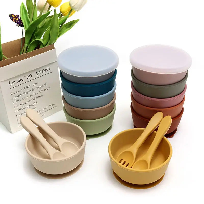 Silicone Baby Feeding Suction Bowl with Lid