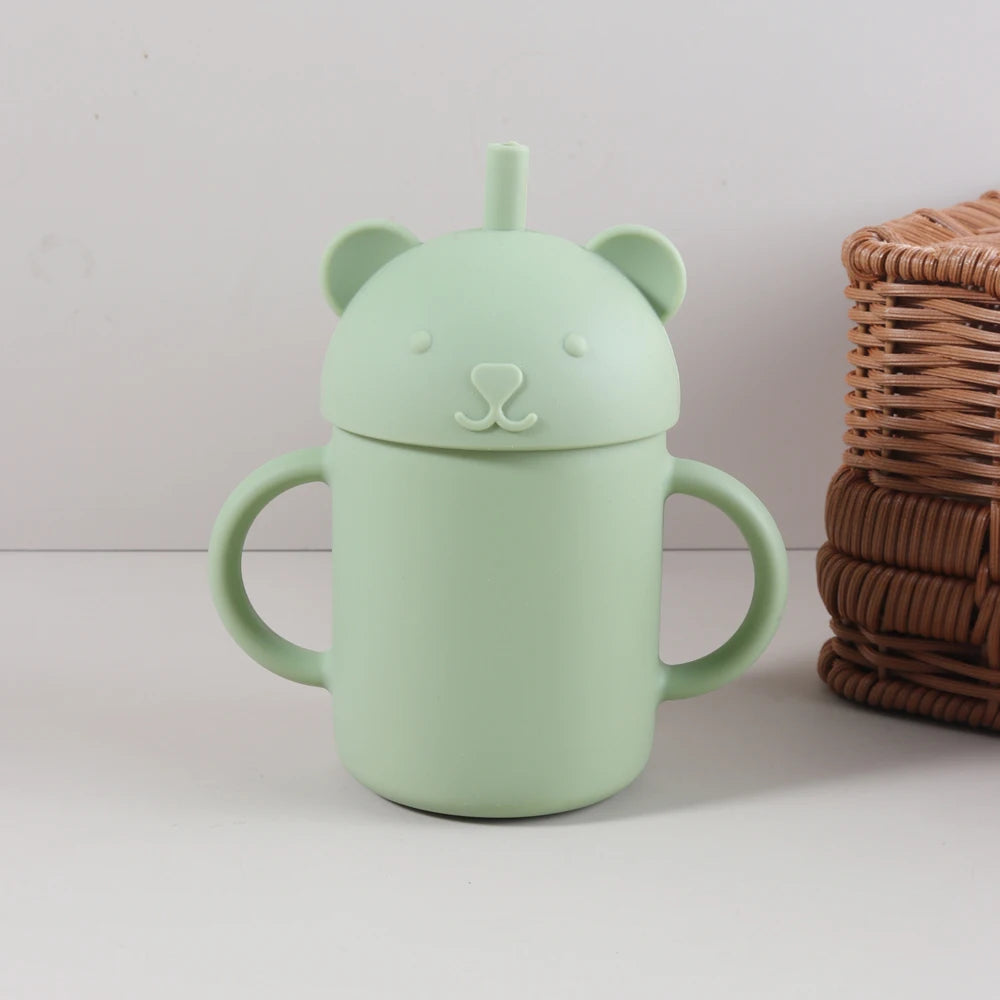 250ml Stainless Steel and Silicone Bear Cup with Straw