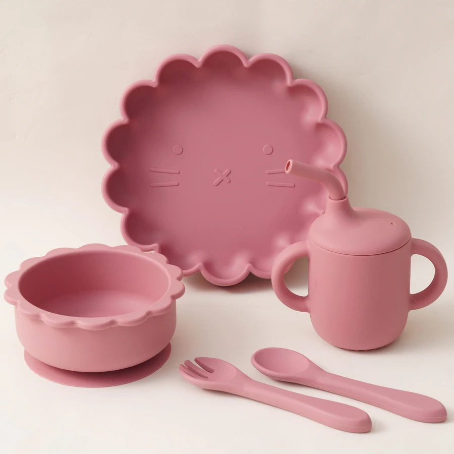 5 Pcs Lion Silicone Baby Feeding Set