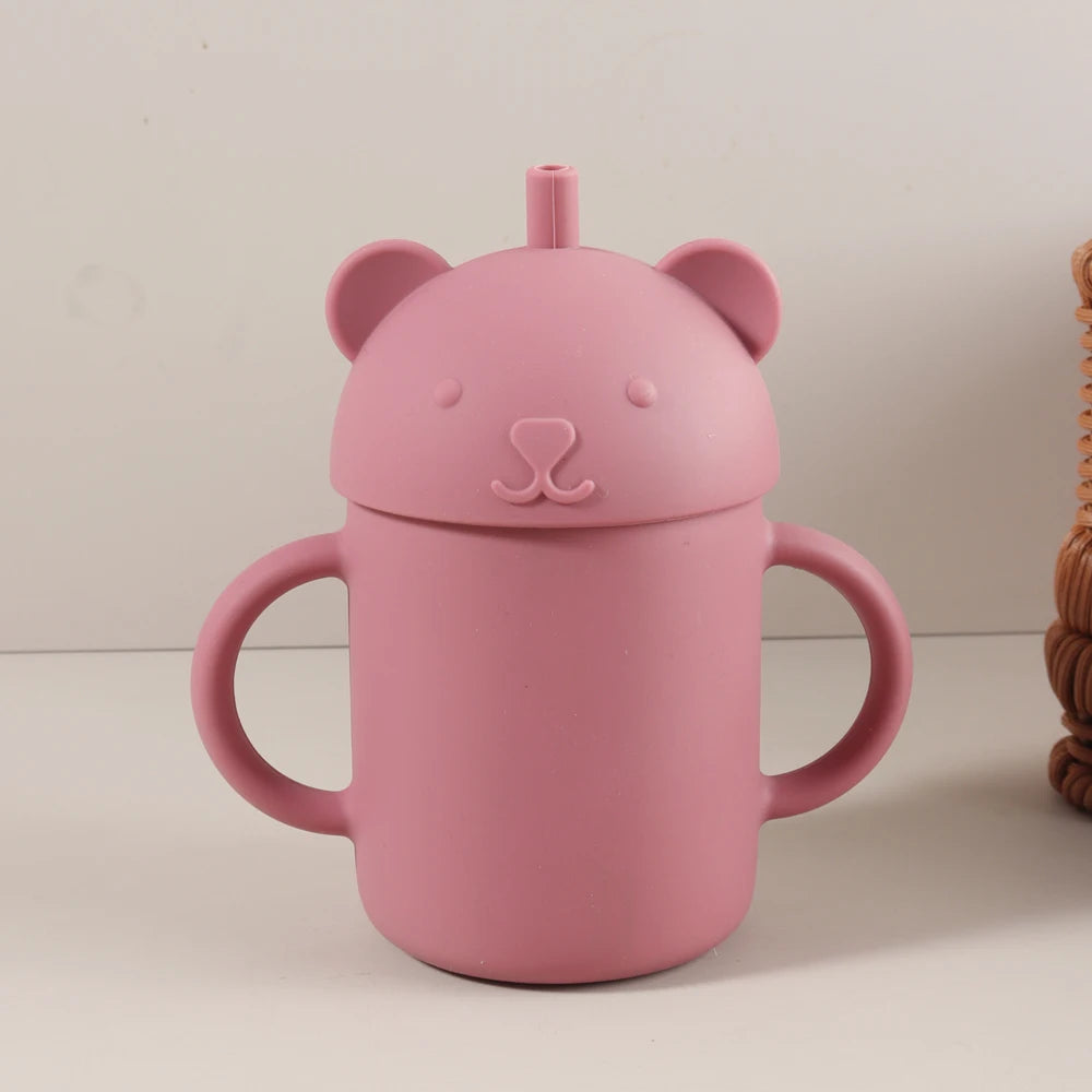250ml Stainless Steel and Silicone Bear Cup with Straw