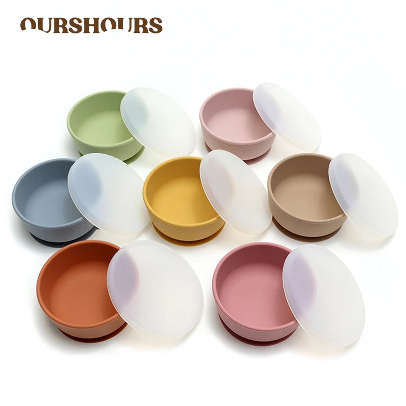 Silicone Baby Feeding Suction Bowl with Lid