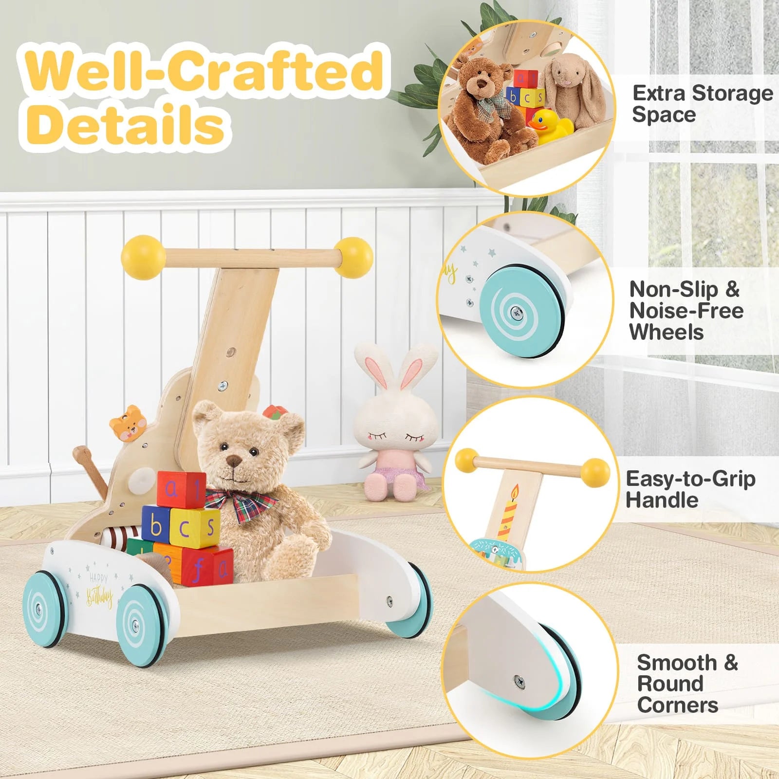 Height Adjustable Montessori Wooden Baby Walker & Activity Centre