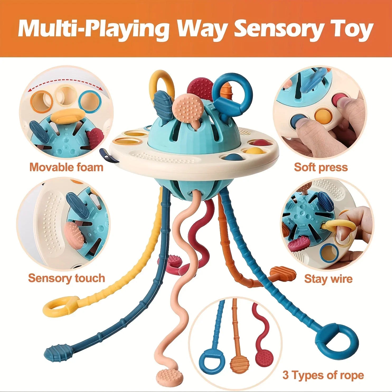 UFO Silicone Push & Pull String Activity Toy