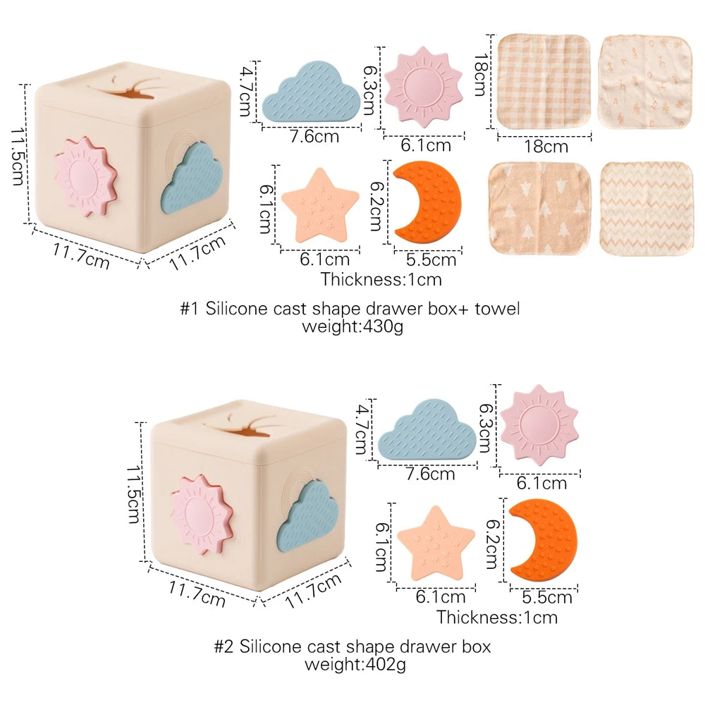 Silicone Baby Tissue Box Toy for Sensory Play & Development