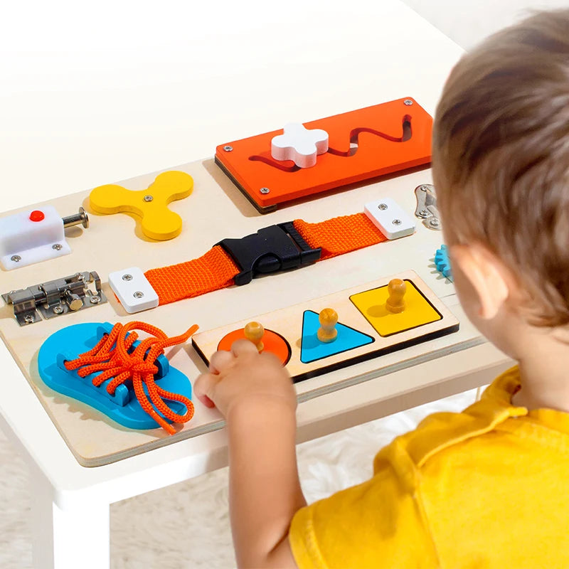 Montessori Wooden Busy Boards Sensory Toy – Educational Activity Board for Toddlers