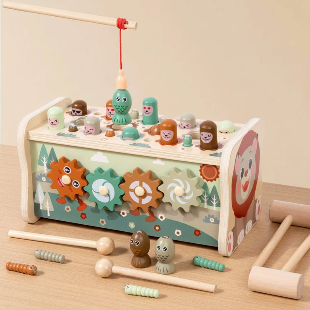 Montessori Wooden Whack A Mole Hammer Toy for Toddlers
