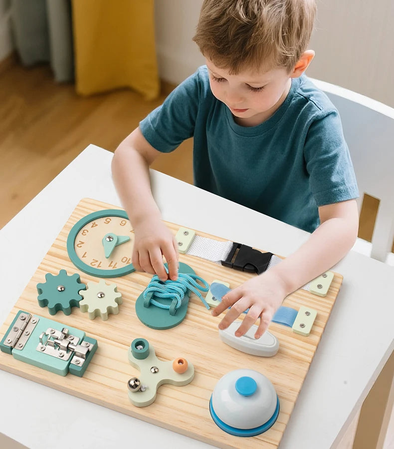 Montessori Wooden Busy Boards Sensory Toy – Educational Activity Board for Toddlers