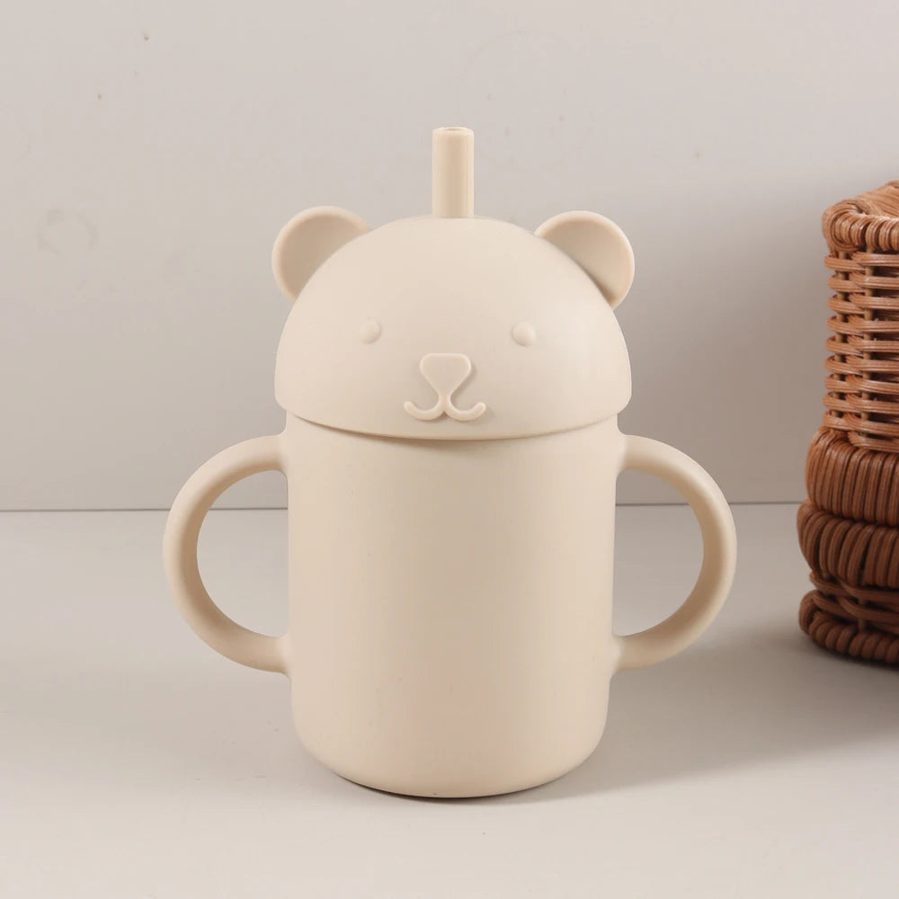 250ml Stainless Steel and Silicone Bear Cup with Straw
