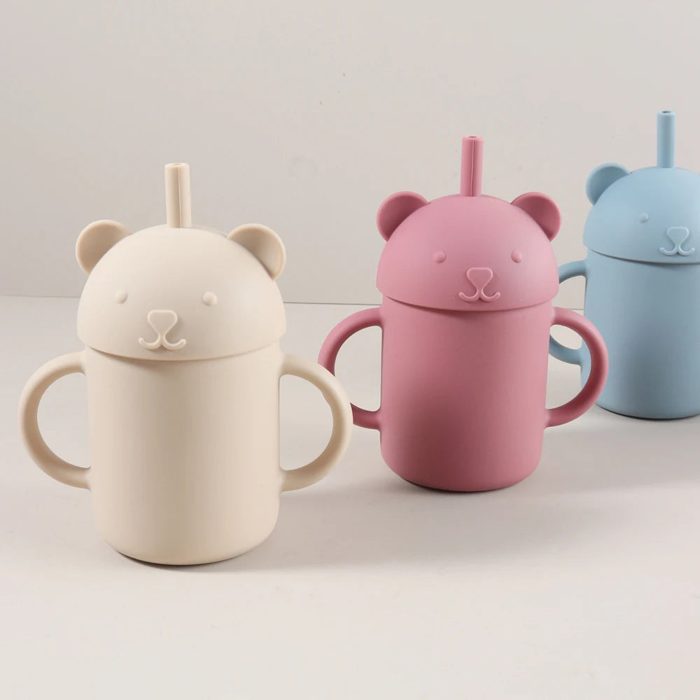 250ml Stainless Steel and Silicone Bear Cup with Straw
