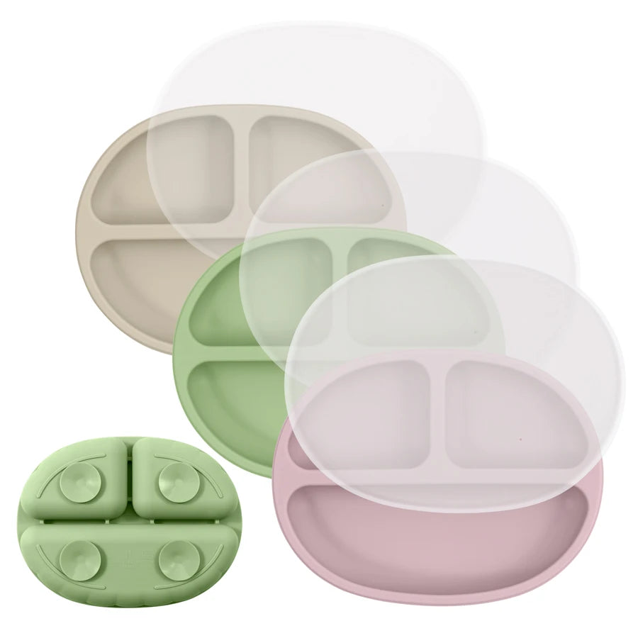 Silicone Baby Suction Feeding Plate with Lid