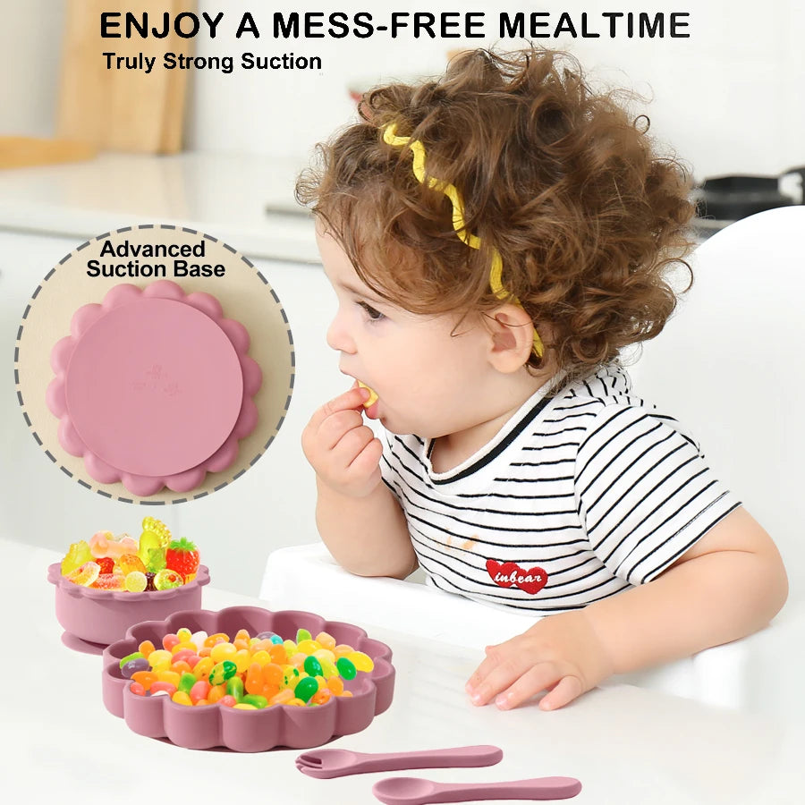 4 pcs Lion Shape Silicone Baby Plate and Bowl Set