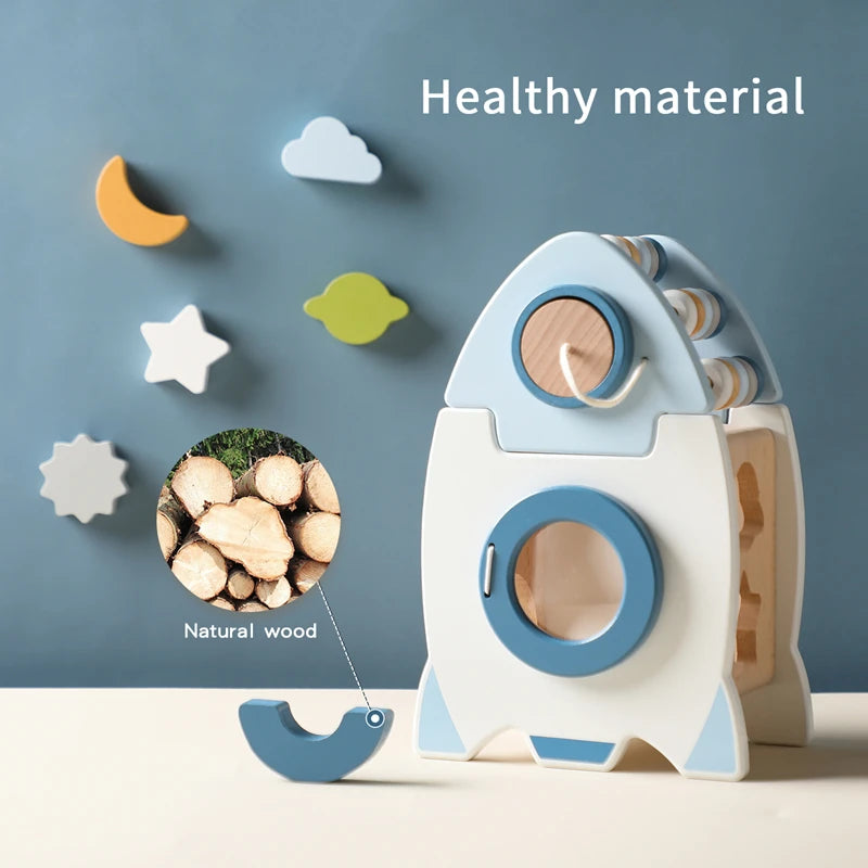 Montessori Wooden Shape Sorting Rocket Toy