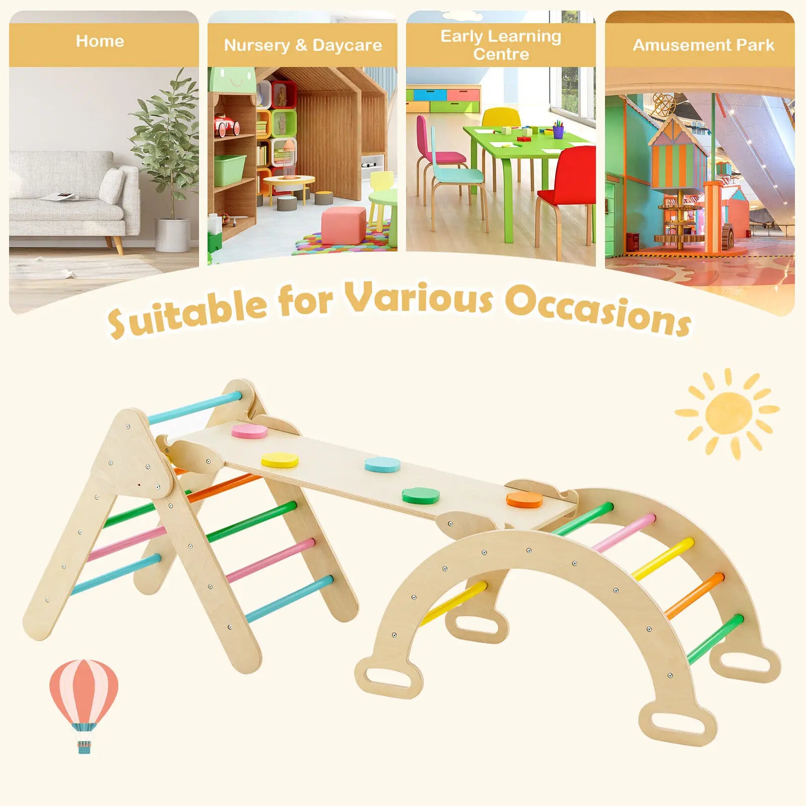 Wooden Montessori Climber for Indoor & Outdoor Play