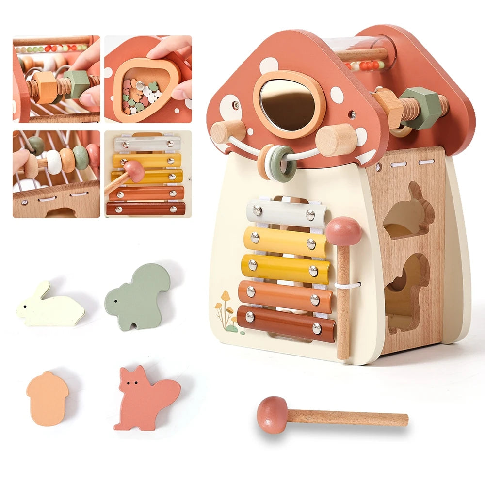 Montessori Wooden Mushroom Baby Busy Box