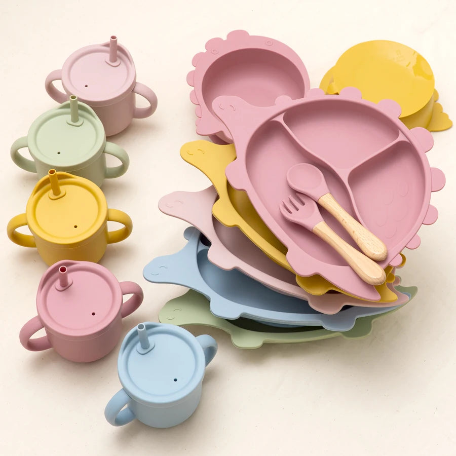 Dinosaur Shaped Silicone Feeding Set