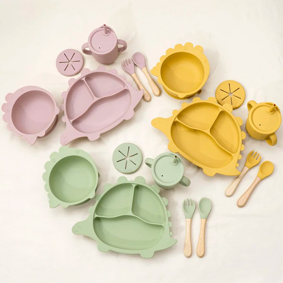 Dinosaur Shaped Silicone Feeding Set