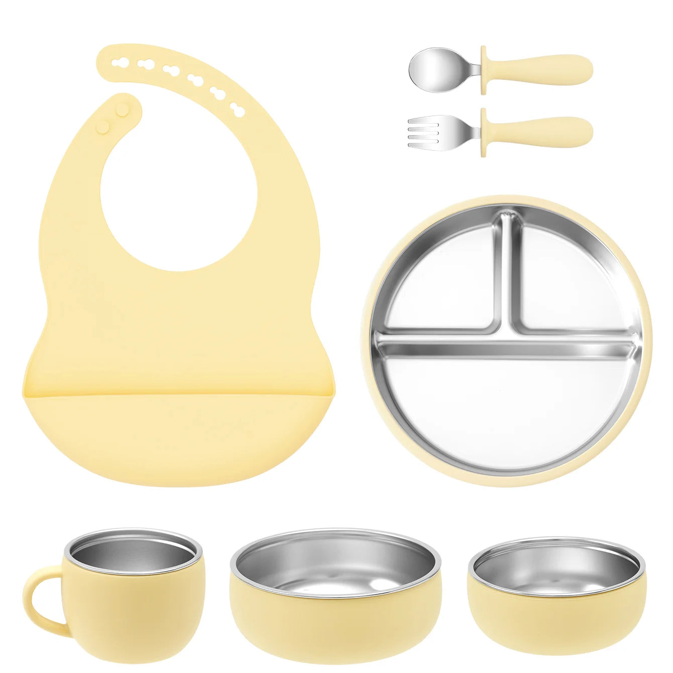 Stainless Steel and Silicone Baby Feeding Set (7 PCS)