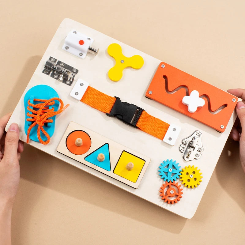 Montessori Wooden Busy Boards Sensory Toy – Educational Activity Board for Toddlers