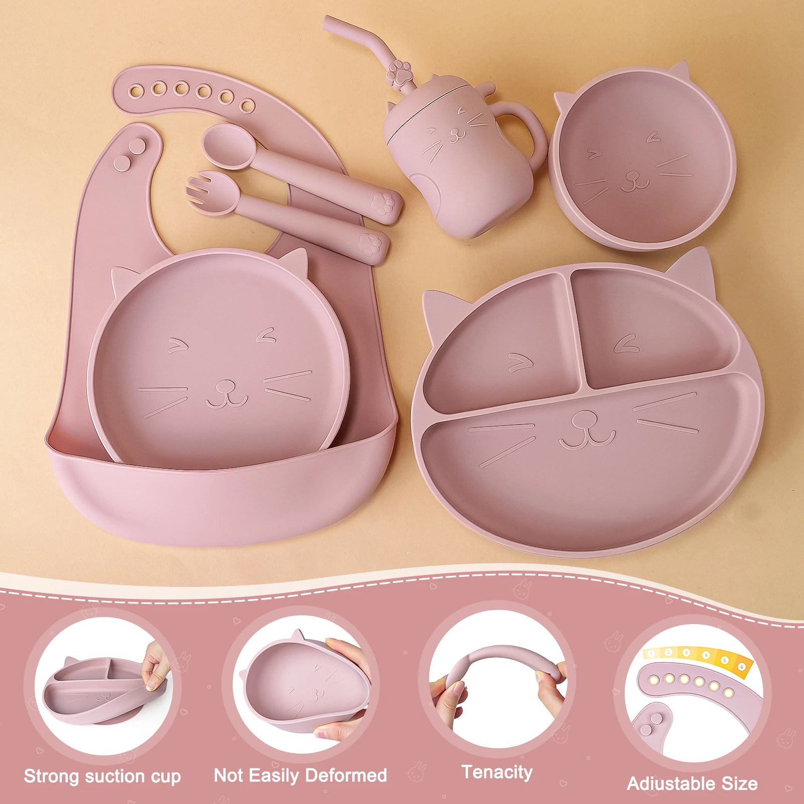 Cat 7 pcs Silicone Baby Feeding Set