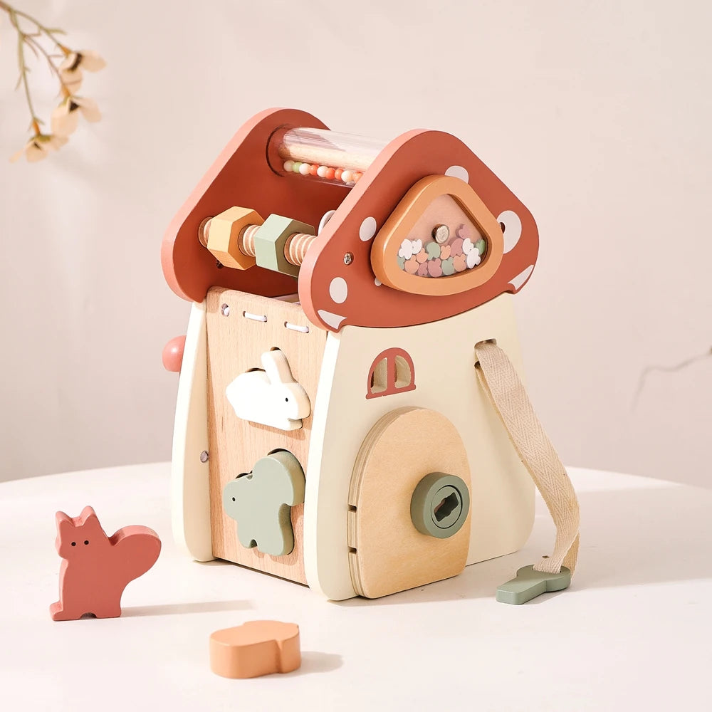Montessori Wooden Mushroom Baby Busy Box