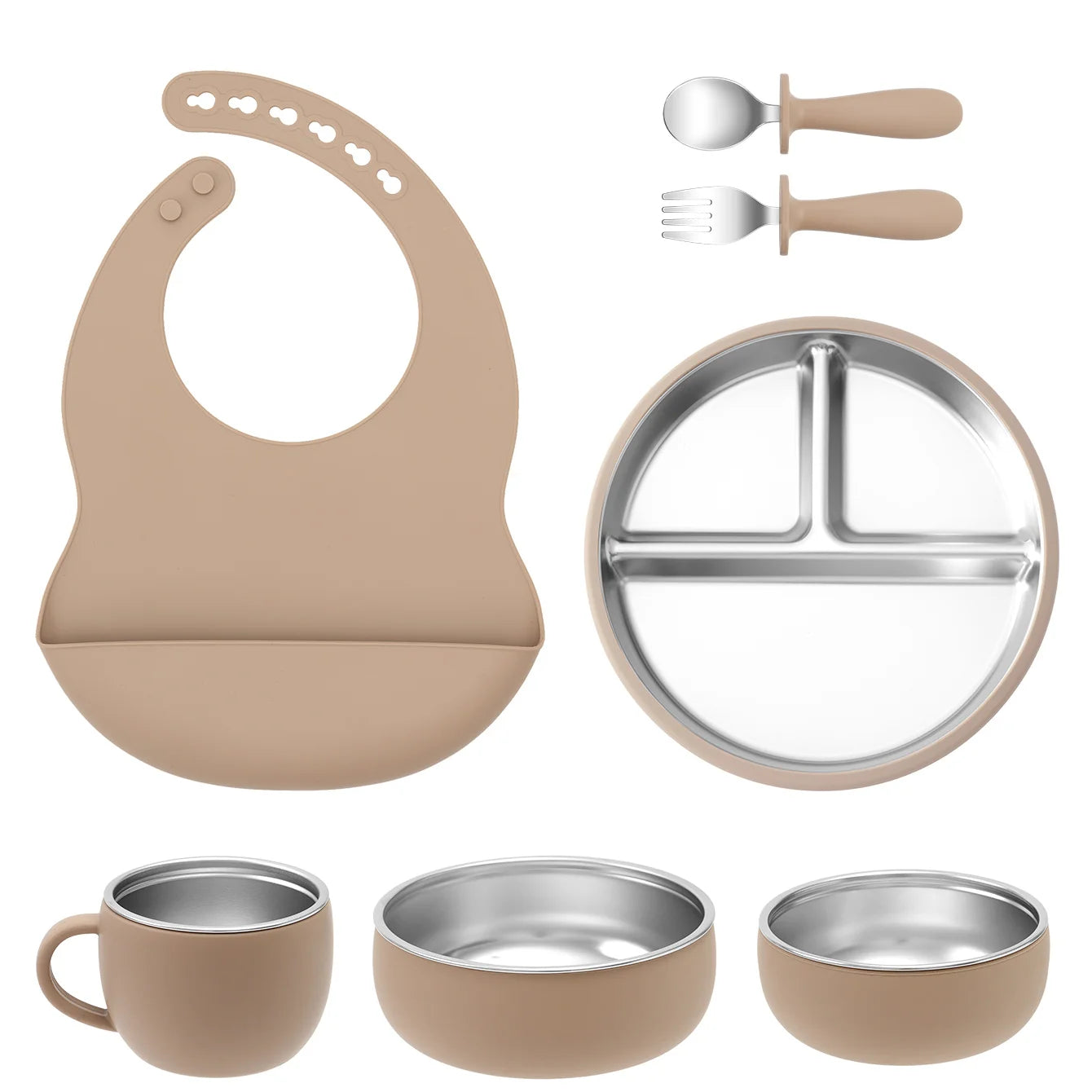Stainless Steel and Silicone Baby Feeding Set (7 PCS)