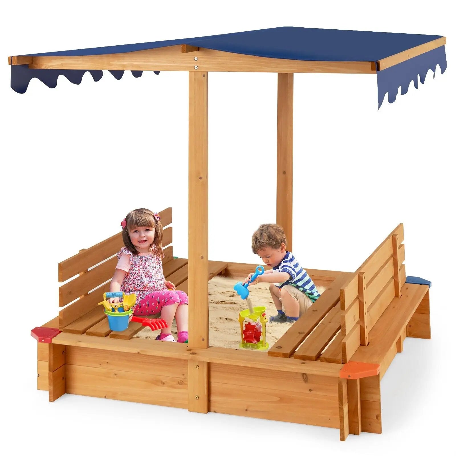 Kids Outdoor Wooden Sandbox with Canopy for Toddlers & Children