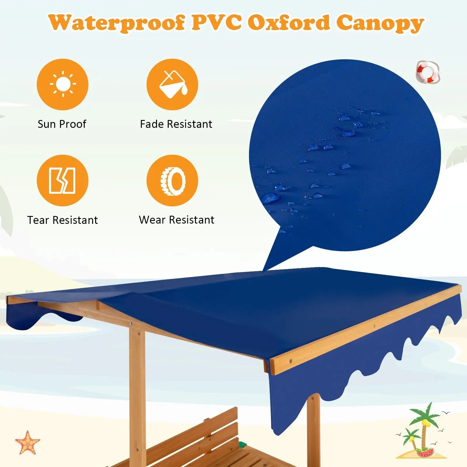 Kids Outdoor Wooden Sandbox with Canopy for Toddlers & Children