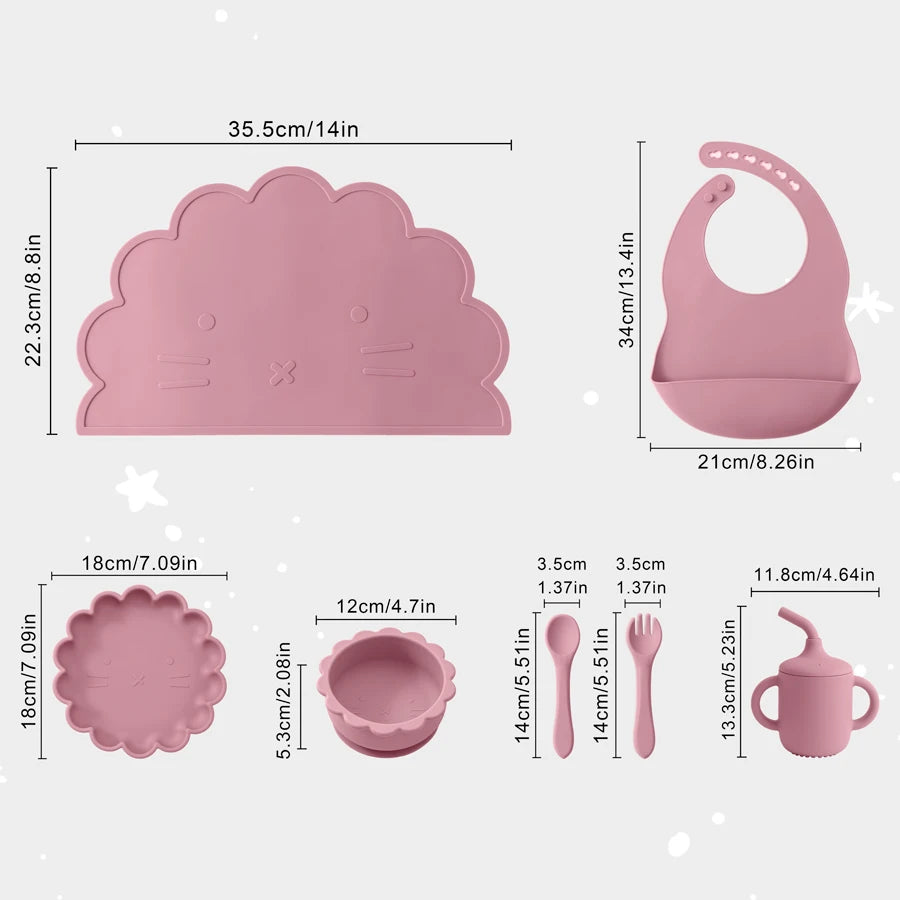 Lion shape 7PCS Baby Silicone Tableware Set