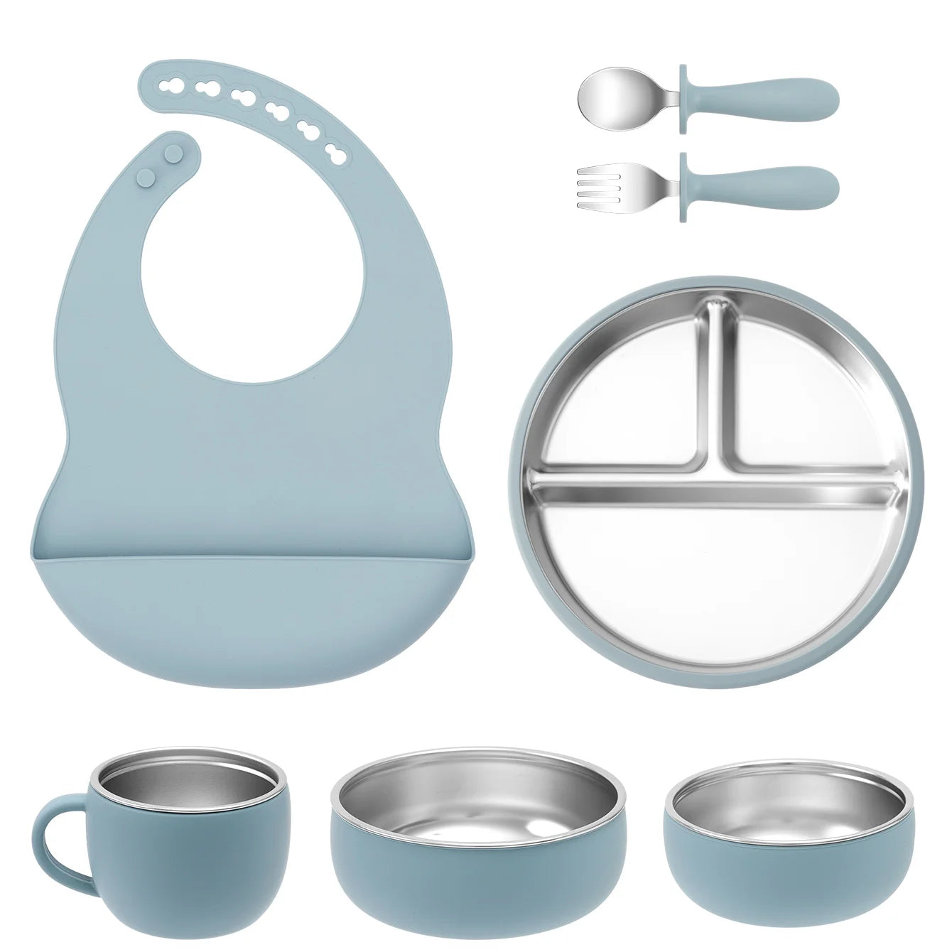 Stainless Steel and Silicone Baby Feeding Set (7 PCS)