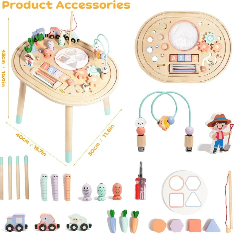 10-in-1 Wooden Educational Montessori Activity Table for Kids