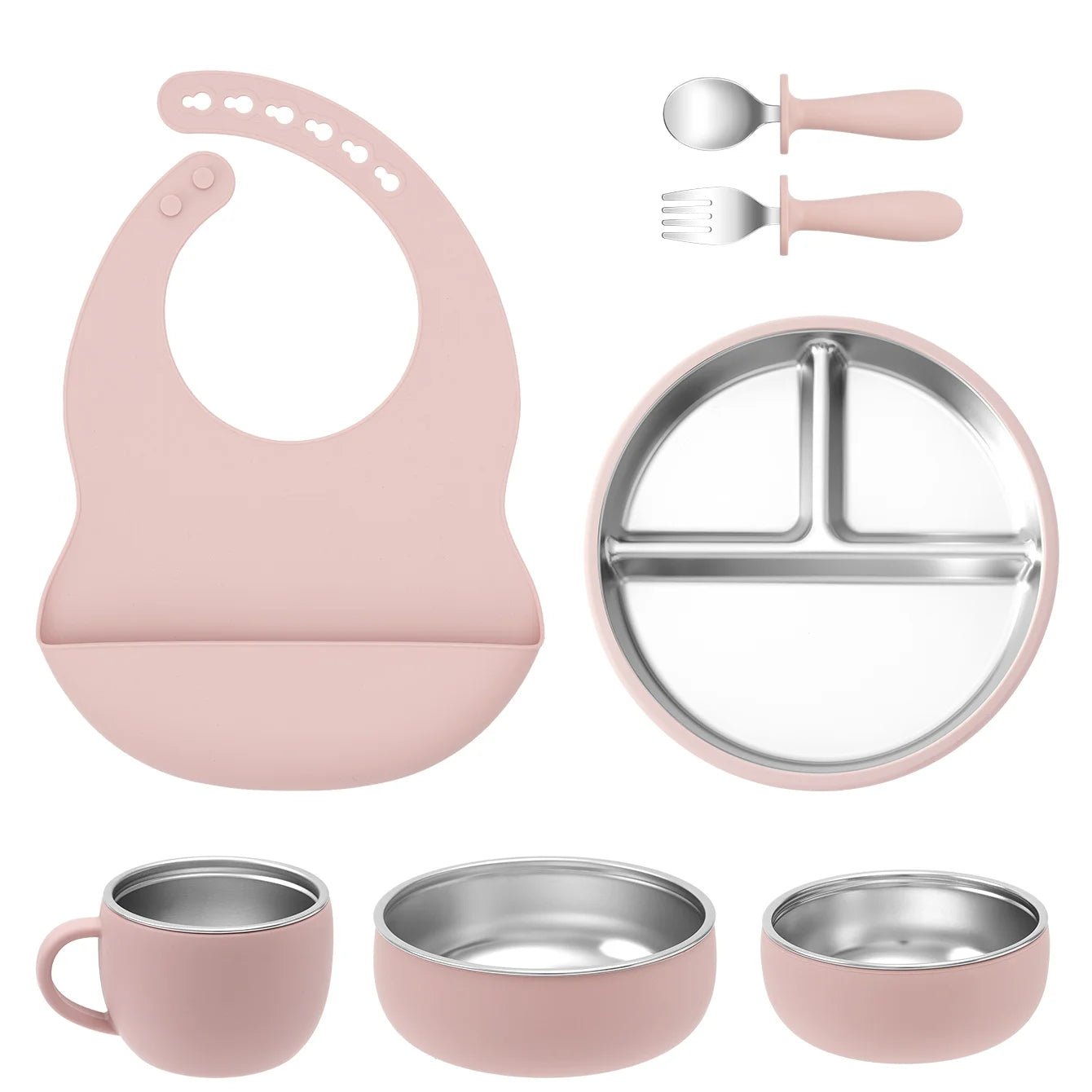 Stainless Steel and Silicone Baby Feeding Set (7 PCS)