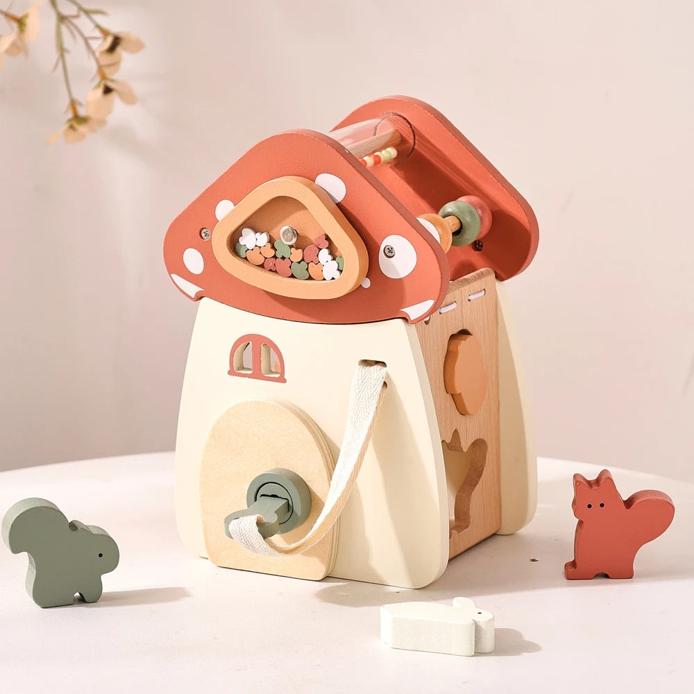 Montessori Wooden Mushroom Baby Busy Box