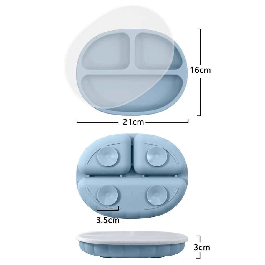 Silicone Baby Suction Feeding Plate with Lid
