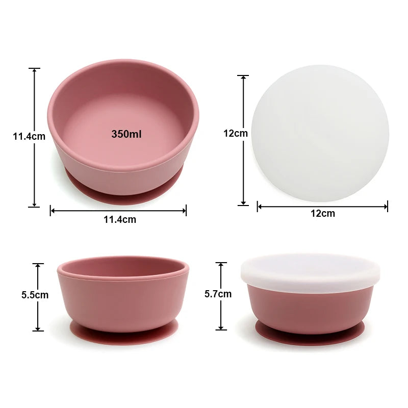Silicone Baby Feeding Suction Bowl with Lid