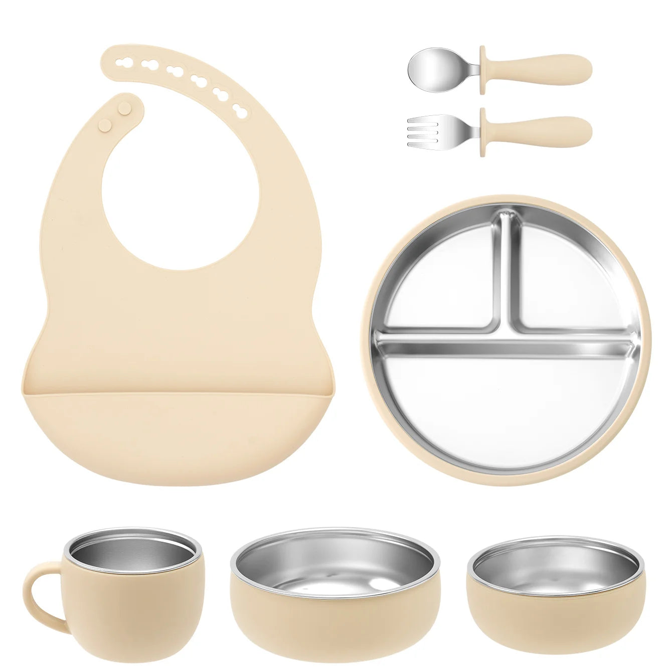 Stainless Steel and Silicone Baby Feeding Set (7 PCS)