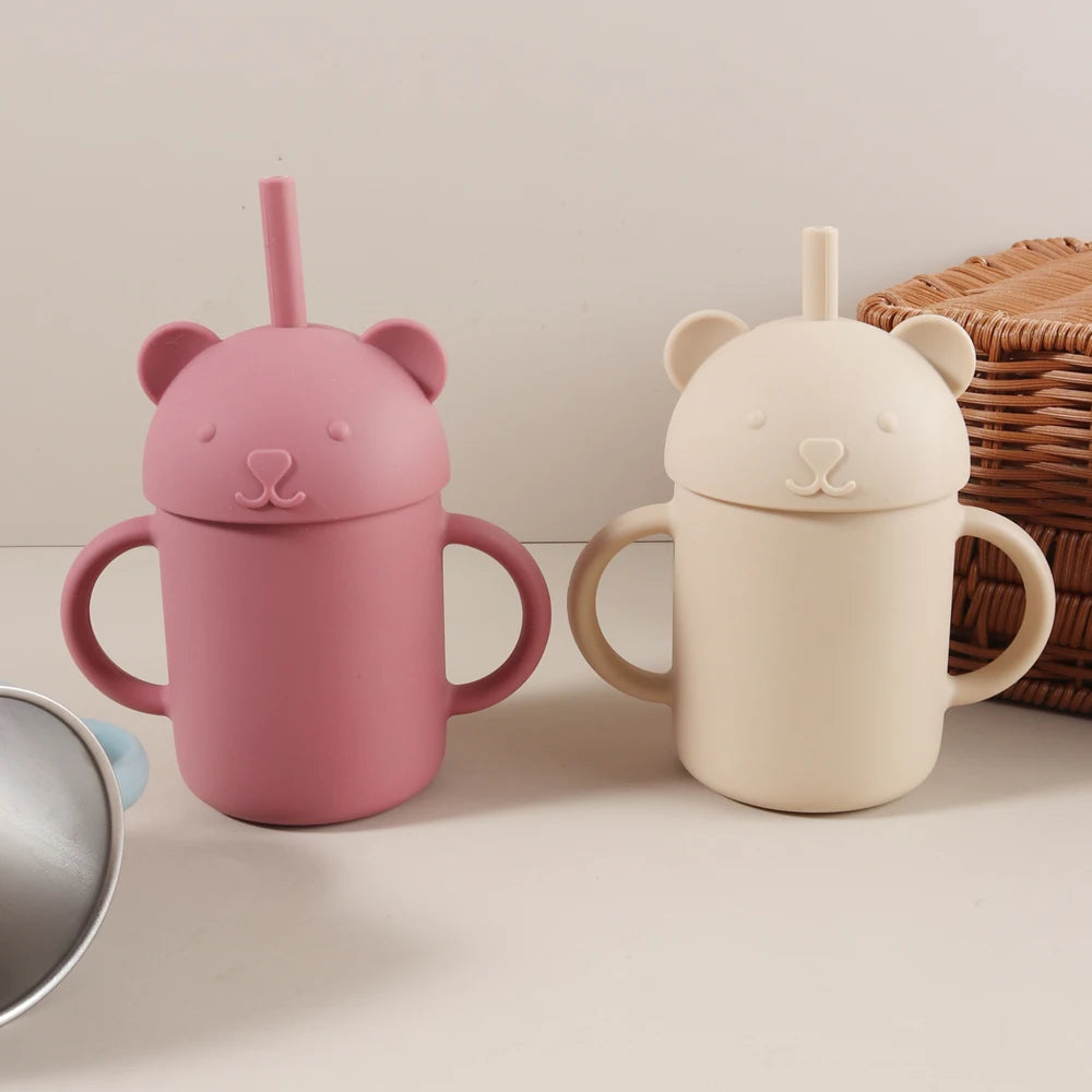 250ml Stainless Steel and Silicone Bear Cup with Straw