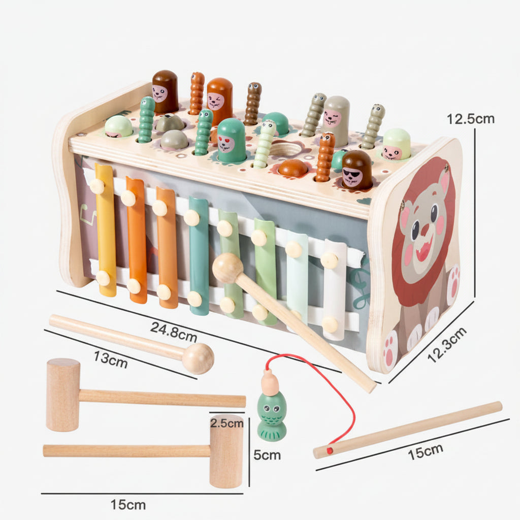 Montessori Wooden Whack A Mole Hammer Toy for Toddlers