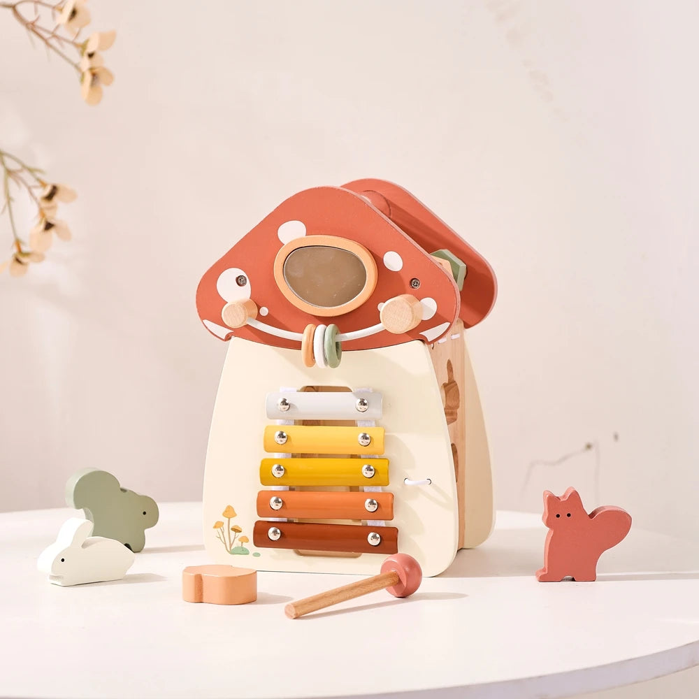 Montessori Wooden Mushroom Baby Busy Box