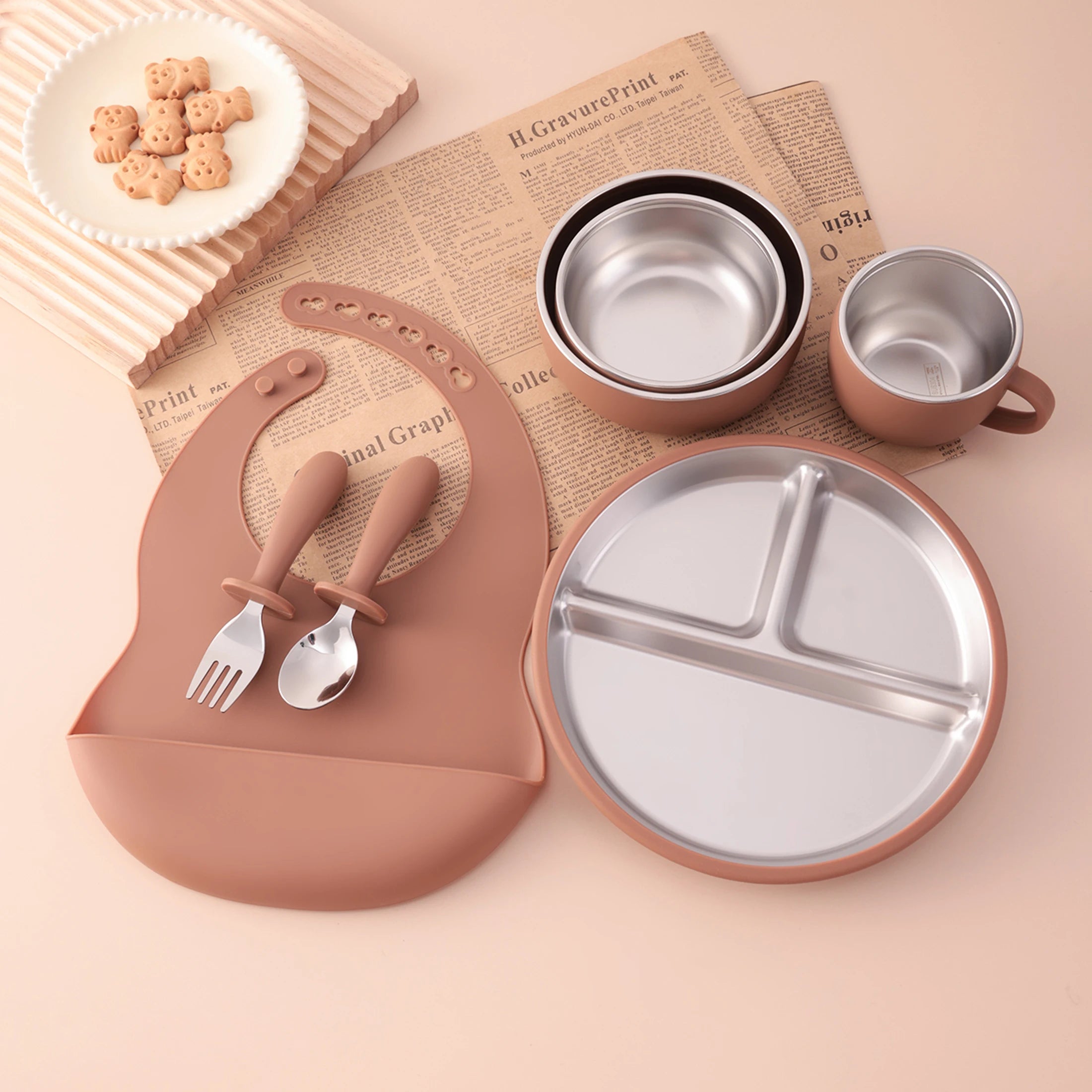 Stainless Steel and Silicone Baby Feeding Set (7 PCS)