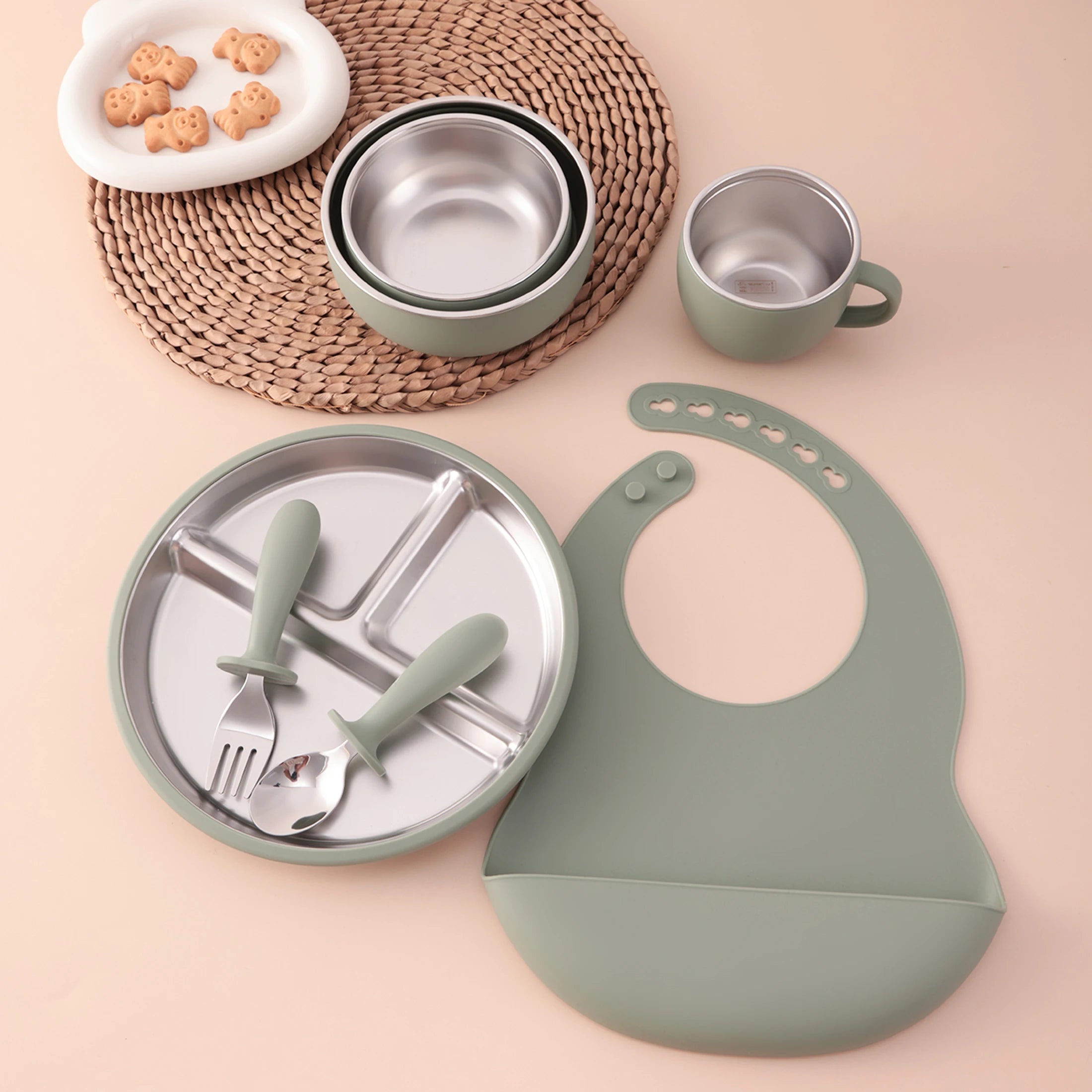 Stainless Steel and Silicone Baby Feeding Set (7 PCS)