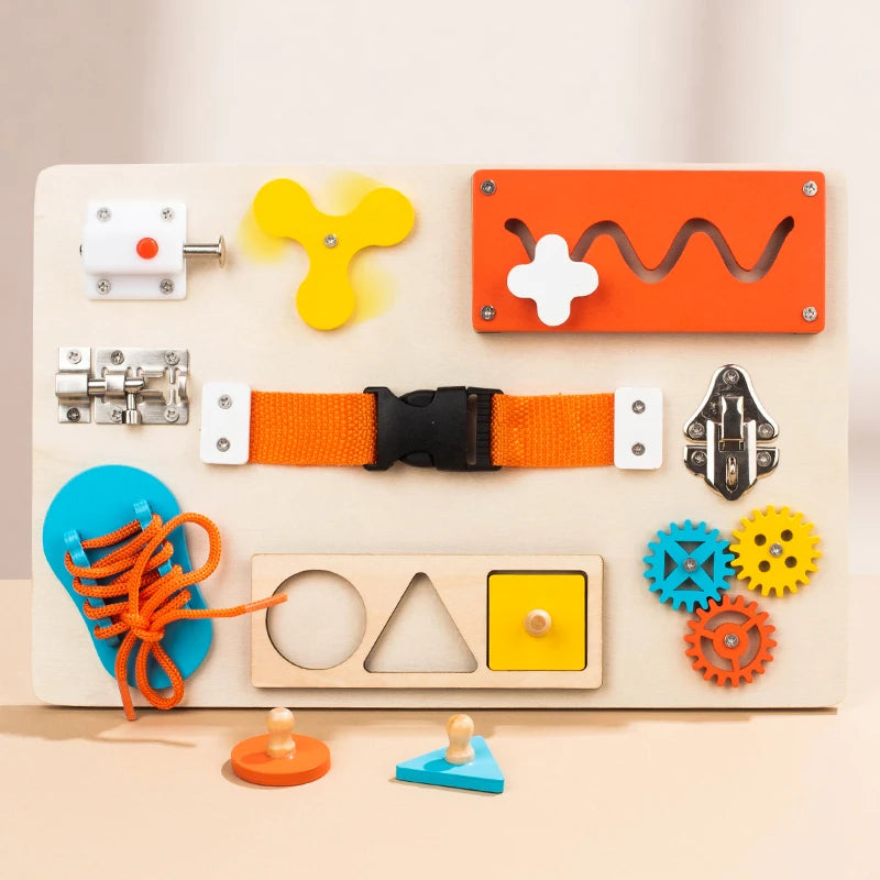 Montessori Wooden Busy Boards Sensory Toy – Educational Activity Board for Toddlers